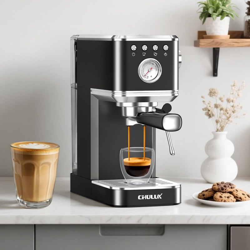 CHULUX Slim 2026 Upgrade Espresso Machine with Milk Frother Steam Wand, 20 Bar Professional Italian Pump Espresso Coffee Machine for Home Cappuccino & Latte Maker, Stainless Steel, Black - Image 5
